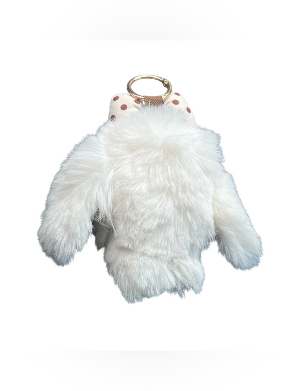 Purse Charm Fluffy Bunny White with Polka Dot Bow - Picture 3 of 5
